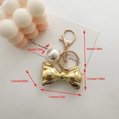 Pearl Big Bowknot Key Chain Sweet Phone Pendant Headphone Case Charm Bag Decor Car Key Ring