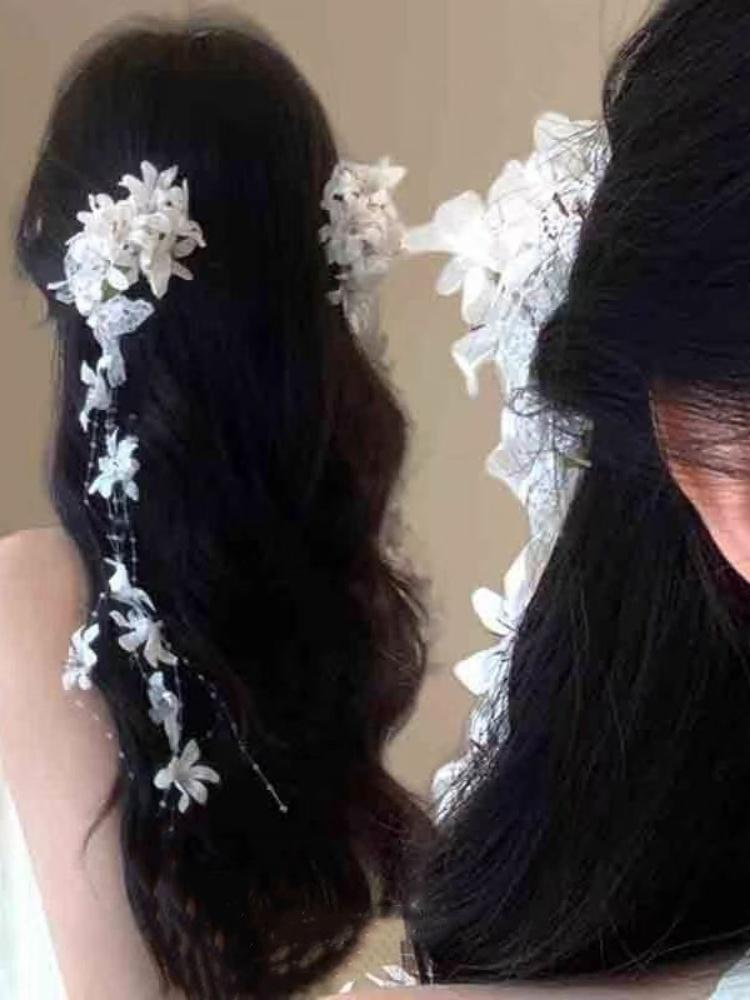 1Pc New Chinese Super Fairy Atmosphere Feeling Flower Tassel Hair Clip Female Light Luxury Premium Feeling Niche Side Clip