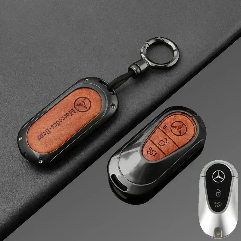 AXX2   Leather Car Key Case Cover Shell Holder Bag For Mercedes Benz 2022 C S Class W206 W223 S350 C260 C300 S400 S450 S500 Accessories