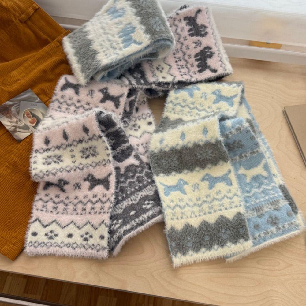 Fair Isle Style Winter Cashmere Scarves Snowflake Wool Shawl Jacquard Knitted Scarf  Autumn Winter