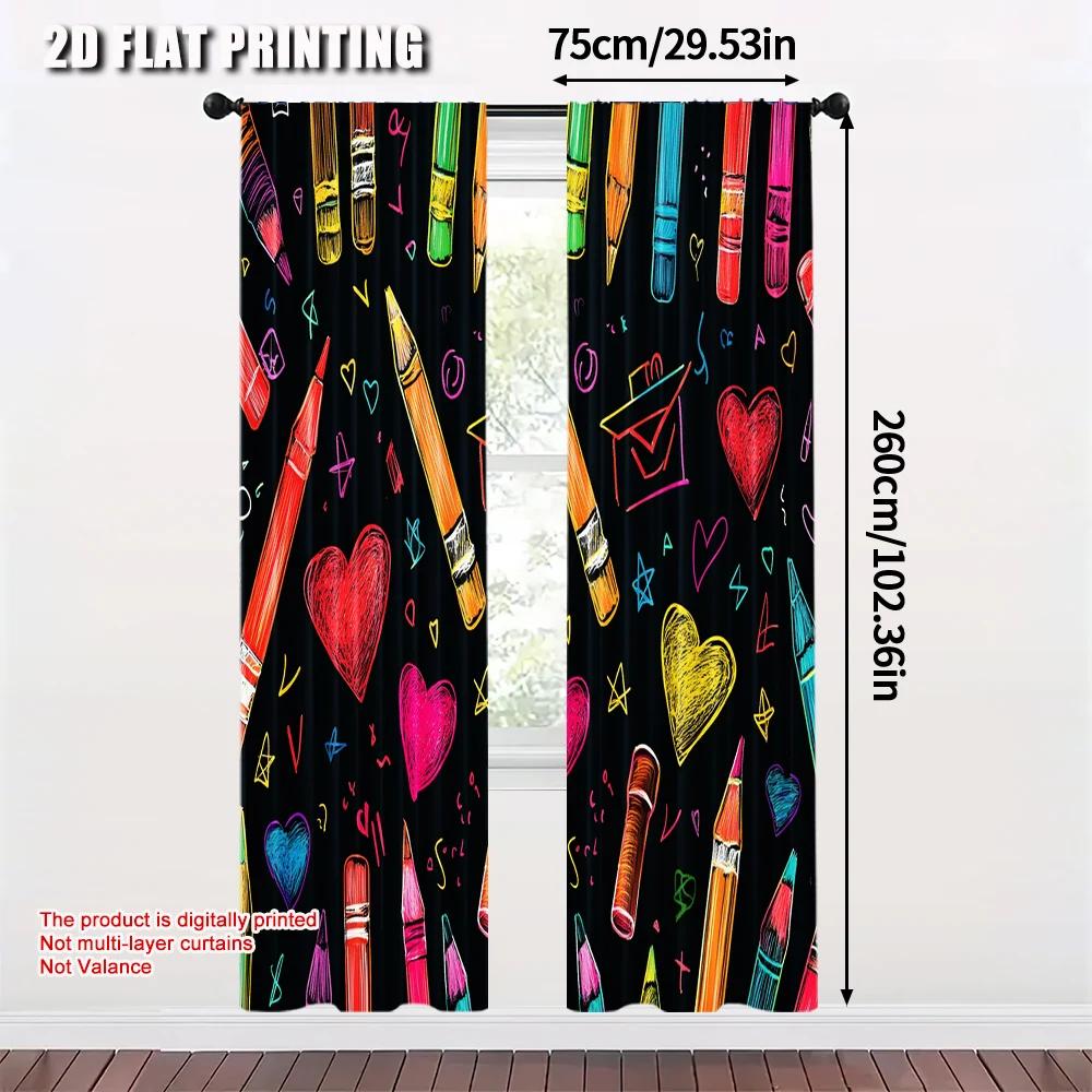 Curtain Fabric Plane Printing Colorful Crayon Without Rod Room Decor Perfect Bedroom Various Curtains Set Of 2 Made Polyester Machine Washable