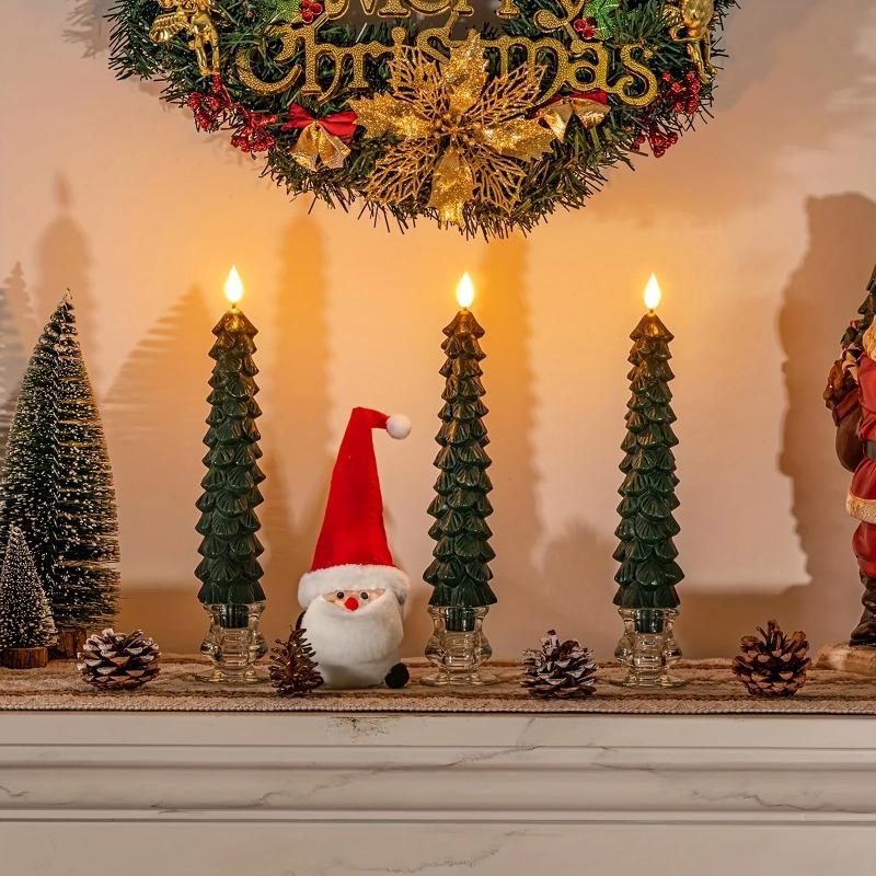 Christmas Tree Shaped Candles with Gold Powder Decorative Table Ornaments for Home Party New Year Xmas Festival Holiday Decoration