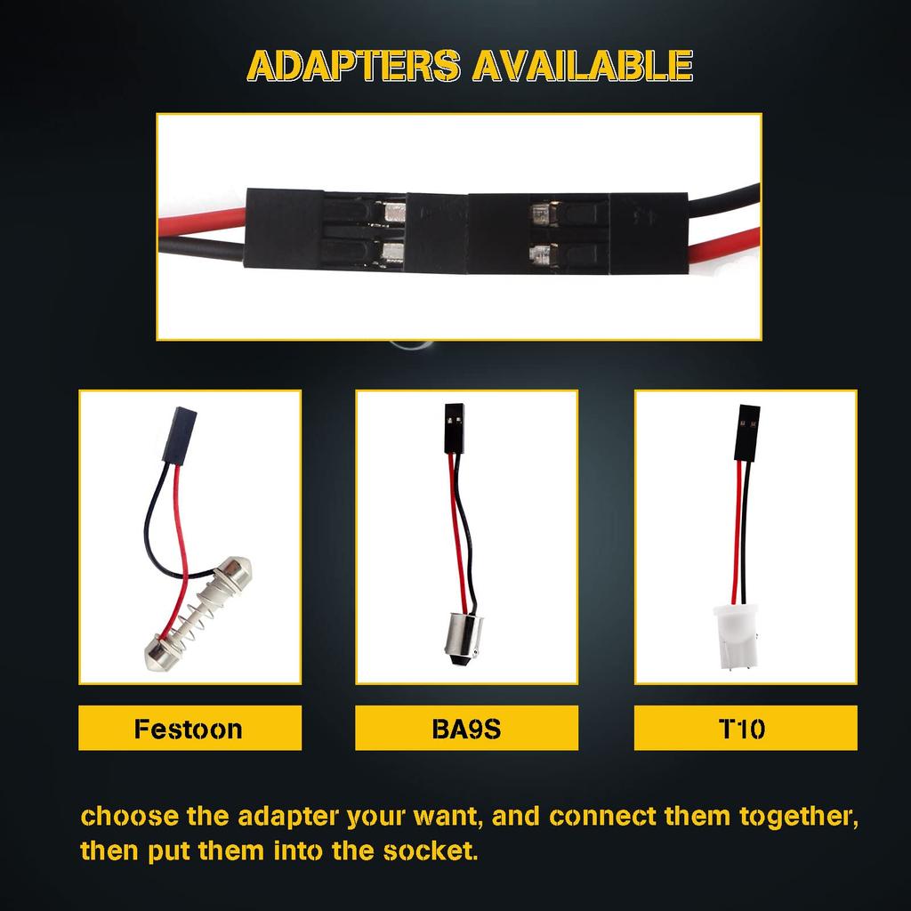 Ever-Bright 9SMD 5050 White LED Room Lamp Dome Light with 3 Adapters 6 Pcs