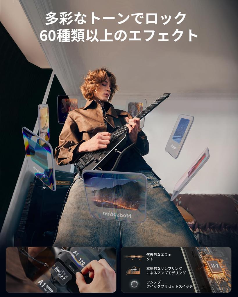 Donner HUSH-X PRO Elektrická kytara, Chytrá cestovní kytara, Bezhlavá, Různé presety, 7 simulací tónu, Černá