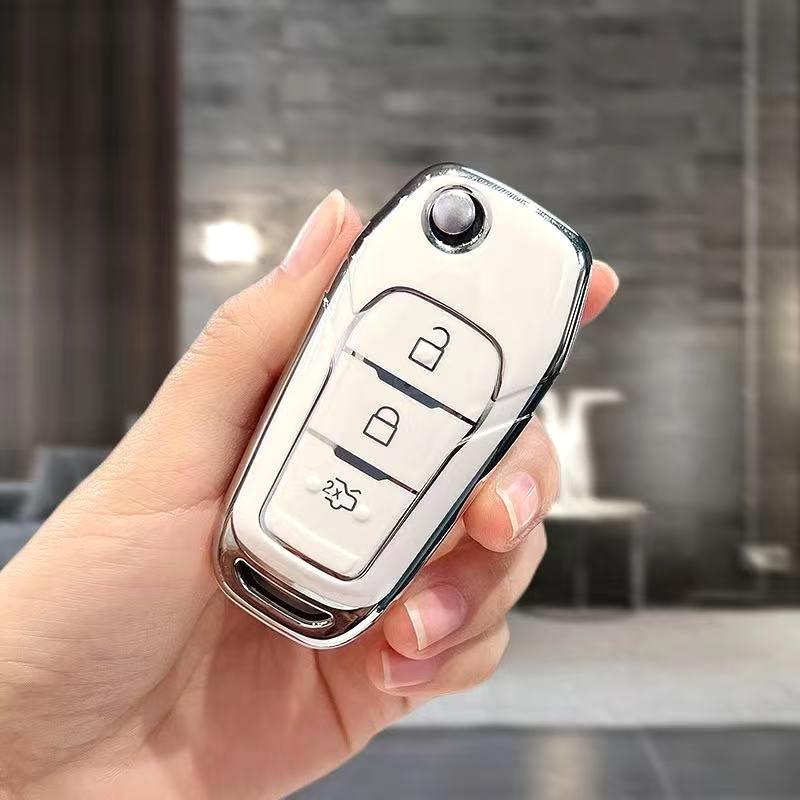 Tpu Shell Car Key Fob Case Cover For Ford Explorer Fiesta Ka Mondeo F-150 F-250 F-350 Ranger Smart Keyless Protector Keychain