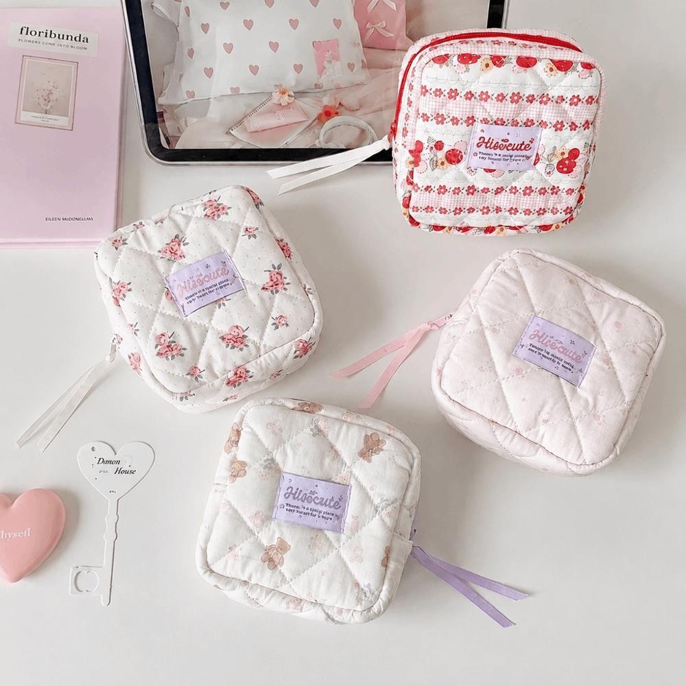 Zipper Cosmetic Storage Bag Quilted Cosmetic Pouch Portable Lipstick Organizer Pouch