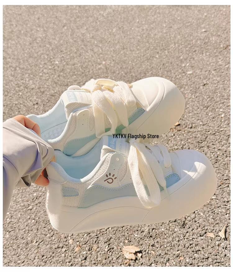 Girls' White Spring 2026 Breathable Thick-Sole Casual Sneakers, Non-Slip & Fashionable