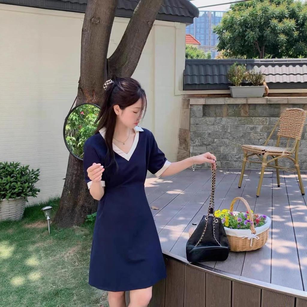 Large Size Contrasting Color Polo Dress Women's Summer 2026 New Fat Mm Belly Cover and Thin Skirt Casual T-shirt Long Dress