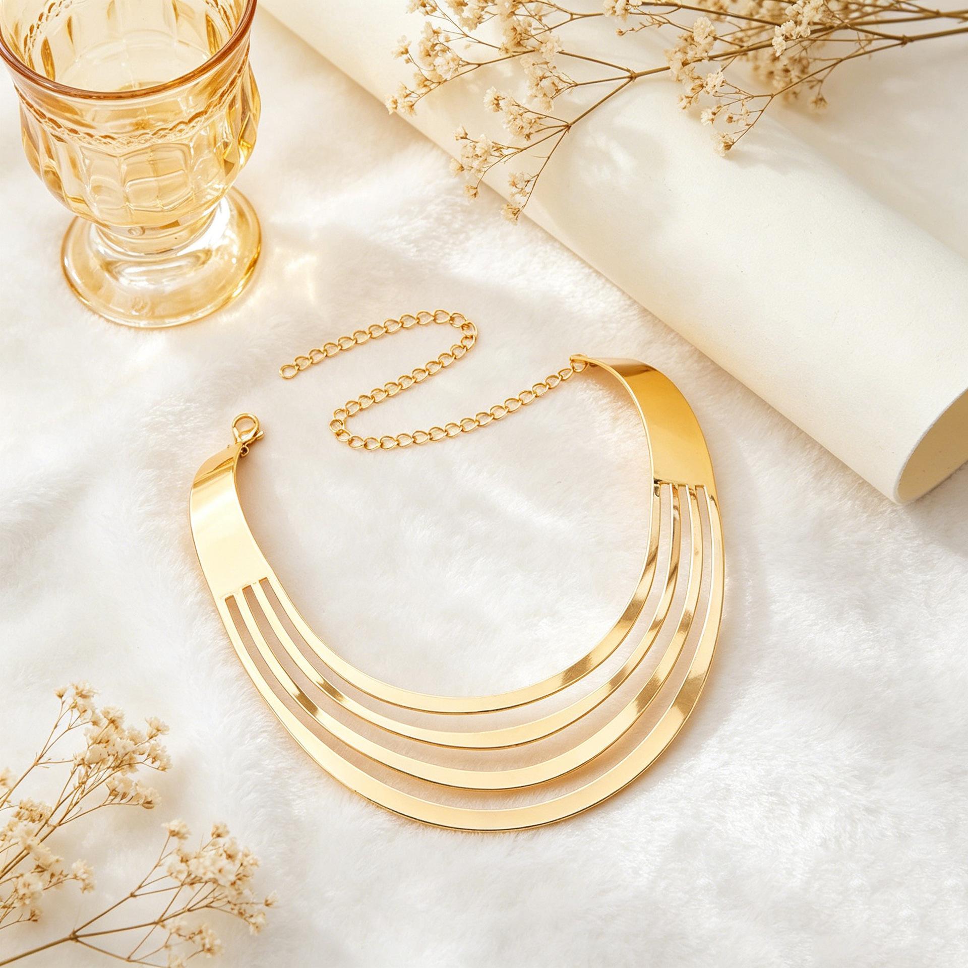 Accessories Necklace Ring Gold Striped Collar Simple and Elegant