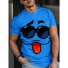Herren Spaß 3D Gesichtsdruck Lässiges Rundhals Kurzarm T-Shirt, Lässiges Mode Sommer Kurzarm Oberteil. 100% Polyester, Leichter Stoff