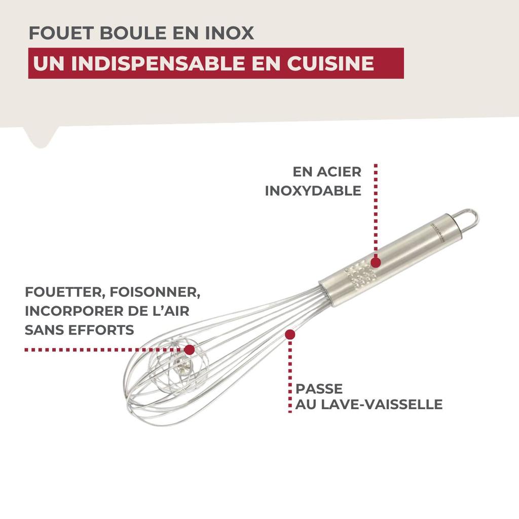 Fouet de cuisine et pâtisserie en inox avec bille 26,5 cm Fackelmann Ovale Limited Edition ref.