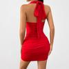 INS beliebtes europäisches und amerikanisches sexy Taillen- und dünnes Hängenhalsband Hüft-großes Halfter rotes Kleid Damen