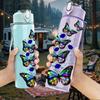1PC Rainbow Butterfly Art Pattern 750ml Color Plastic Sports Water Bottle Leakproof Flip Straw Lid Suitable for Sports Office Home Use