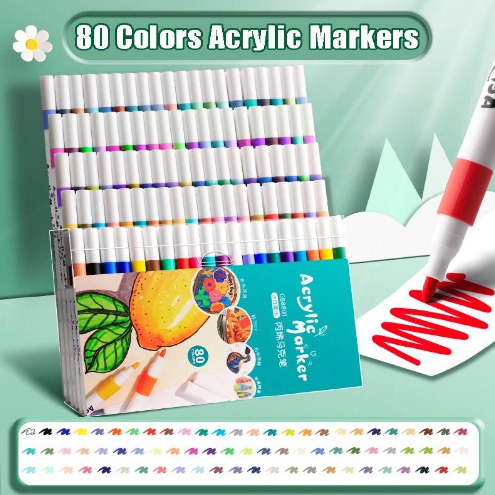 80 Colors Acrylic Paint Pens Markers for Rock Painting Water Paint Markers Ceramic Easter Egg Glass Wood Manga DIY Gift