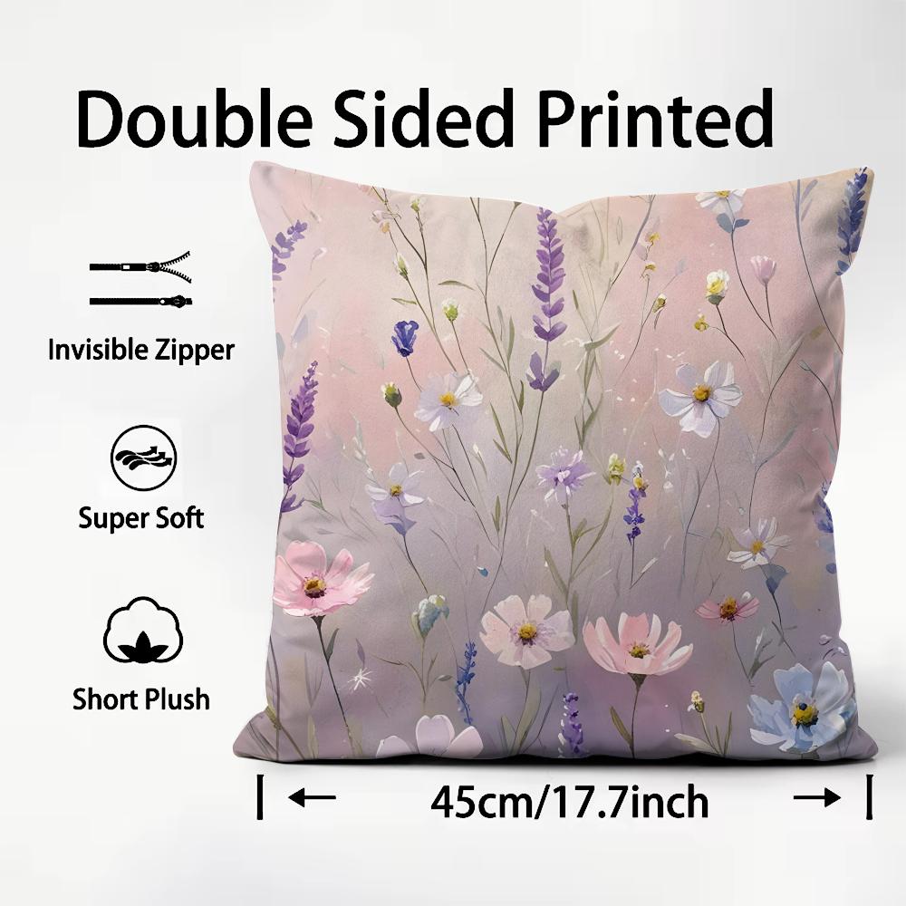 Little Flowers INS Cushion Cover Plush Fabric Soft DoubleSided Printed Sofa Warm Winter Home Child Gift Pillow Case