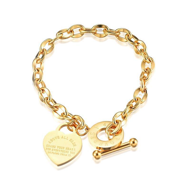 Heart Stainless Steel Bracelet: European & American Style, Personalized Versatile Titanium Steel Jewelry for Women
