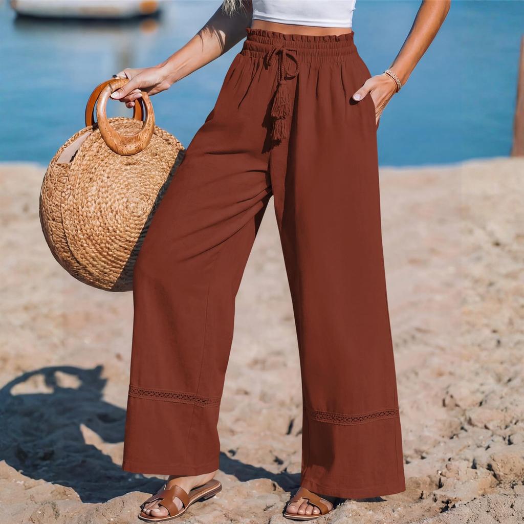 Women's Comfortable Color Loose Wide Leg High Waist Casual Pants