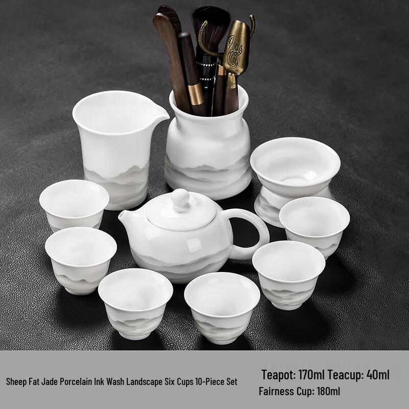 Lainuo Mutton-fat Jade Porcelain Ink Landscape Tea Set