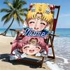 Custom Name Personalized Sailor Moon Print Beach Towel, for Trip Camping Beach Party Home Decor, Birthday Gift for Family & Friends