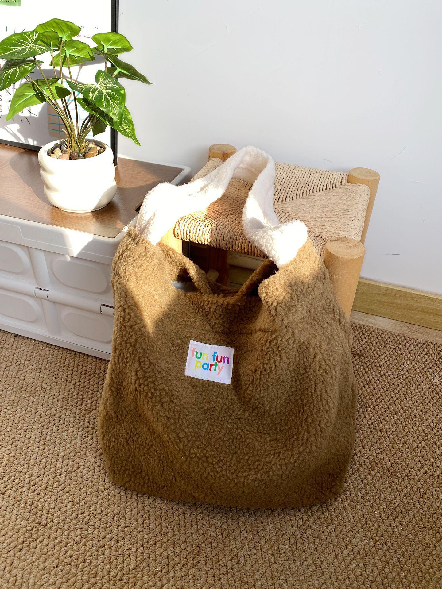 

Versatile Christmas Red Faux Lamb Wool Women s Shoulder Bags Simple Solid Color Ladies Handbag Large Capacity Female Tote Bag