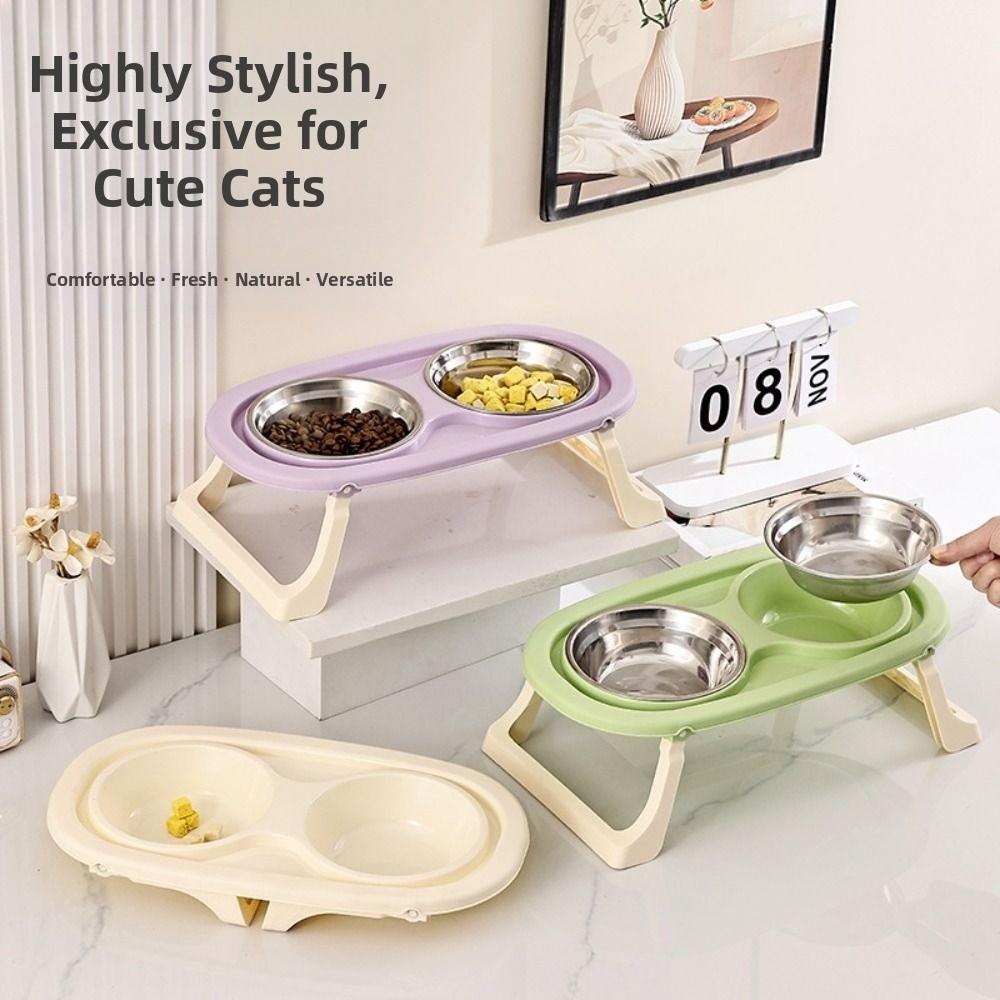 Double Bowls Pet High Footed Bowl Anti-flip Detachable Elevated Pet Feeder Bowl Non-Slip Stable Pet Food Dispenser Household