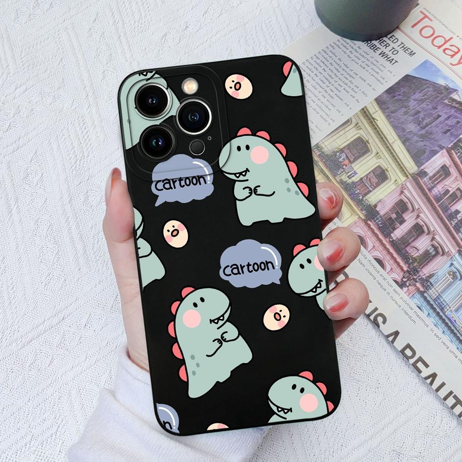 For Apple iPhone 11 12 13 14 15 Pro Max X XS XR SE 6 7 8 Cases Cover Cute Dinosaur Liquid Soft Silicone Shockproof Anti Drop For iPhone Shell Bumper