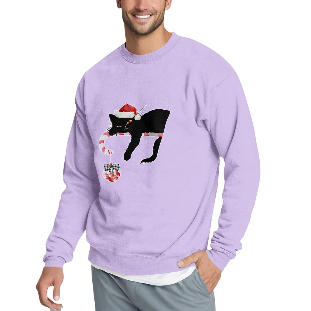 Christmas Print Loose Fit Round Neck Sweatshirt For Men