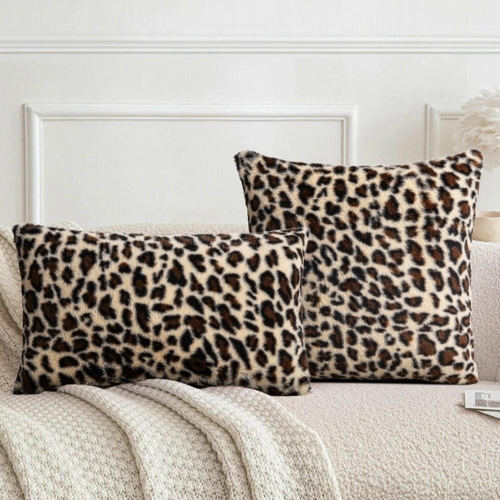 Leopard Print Cushion Cover 45x45 Size Faux Fur Pillowcase Classic Throw Pillow Cover Bed Decor