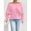DAFIFY Women's Fashion Casual Spring Autumn Solid Color Print Long Sleeve One Shoulder Blouses & Shirts