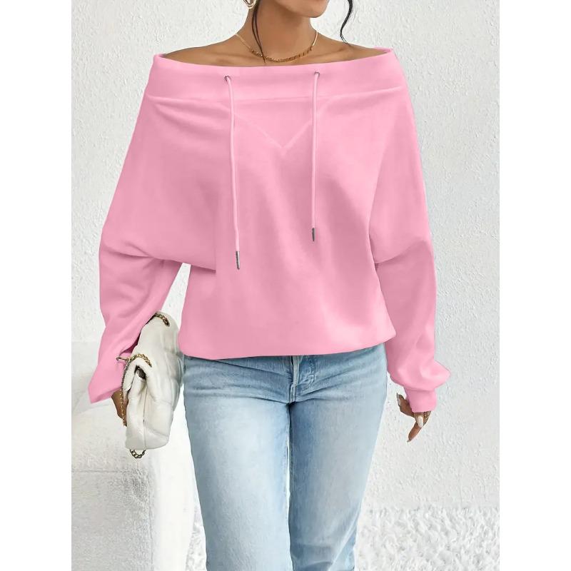 DAFIFY Women's Fashion Casual Spring Autumn Solid Color Print Long Sleeve One Shoulder Blouses & Shirts