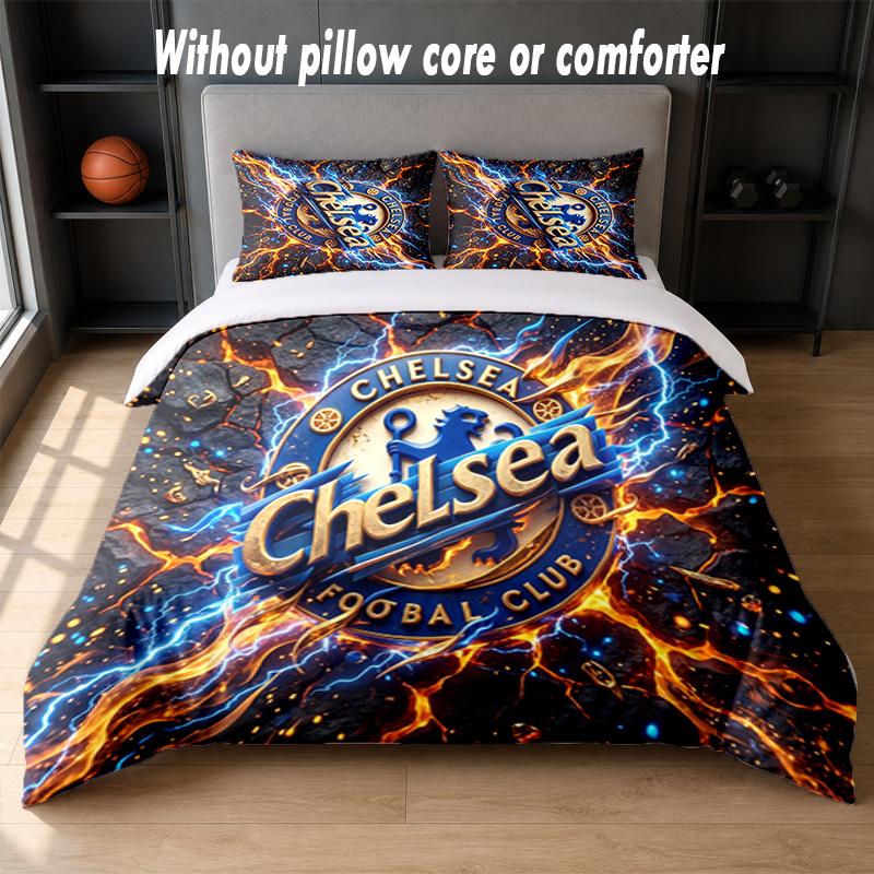 Chelsea FC Design Bed Bedding Set 1 Duvet Cover + 2 Pillowcases Soft Breathable Household Bed Linens