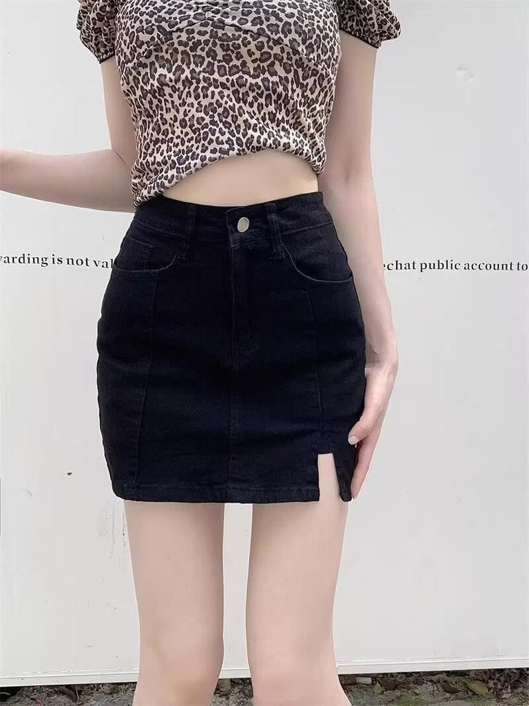 Split-ended Denim Short Skirt Women's Summer Large-size Shorts Skirt High Waist and Thin Anti-light A-word Hip Skirt Skirt Half-length Skirt