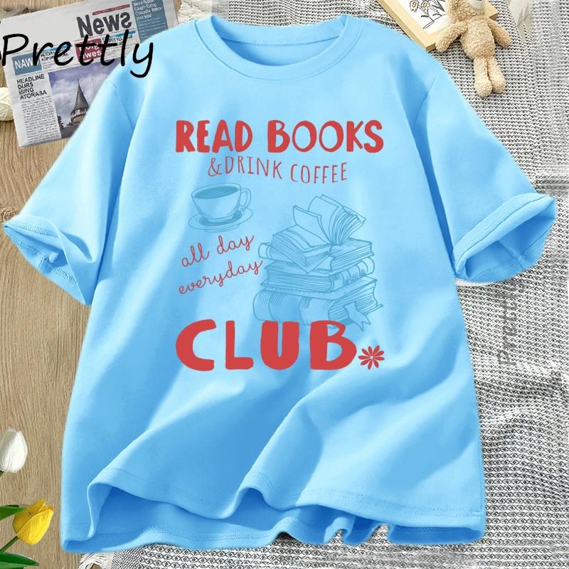 

Футболка Клуба чтения и кофе Женская Мужская Повседневная Хлопковая Футболка с коротким рукавом Женская одежда Винтажная Книжная Футболка Топы 4XL