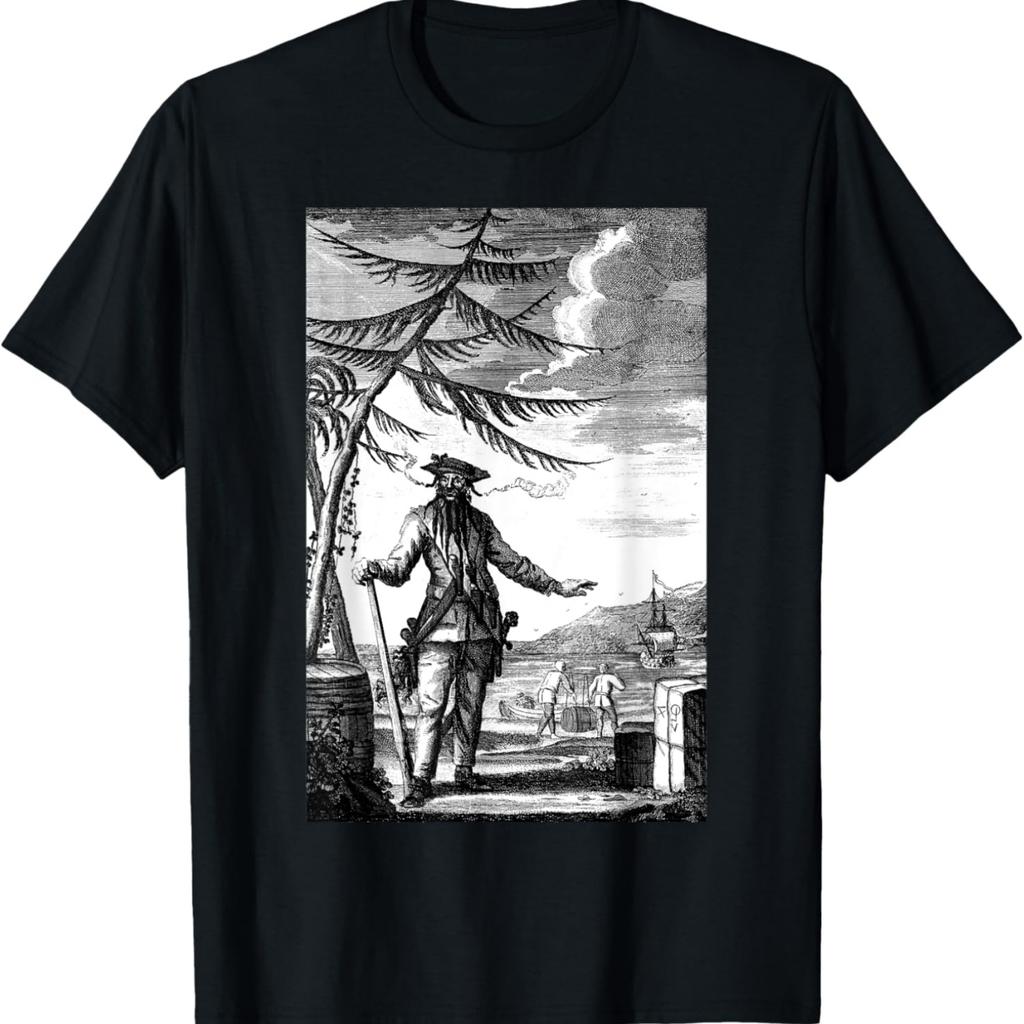 Černovous pirát Historická rytina Pirátské umění Cool tričko