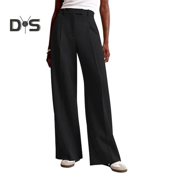 Summer Women Pants High Waist Slim Straight Legs Suit Pants with Pockets Solid Color Loose Fit Button Zipper Closure Office Pants