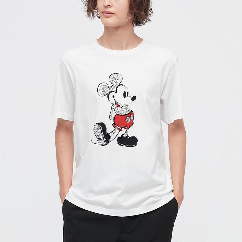 UNIQLO Cartoon Print Crew Neck Versatile T-Shirt Unisex tops White 447172-00
