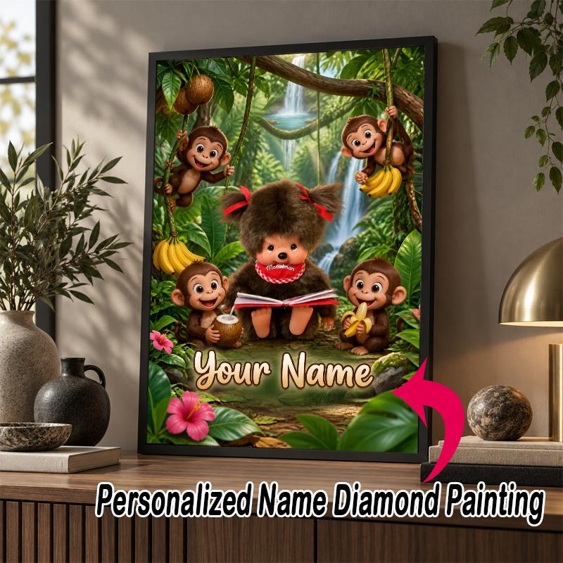 Custom Name Monchhichi 5D Diamond Painting Personalized Full Drill Diamond Art Kit Gift