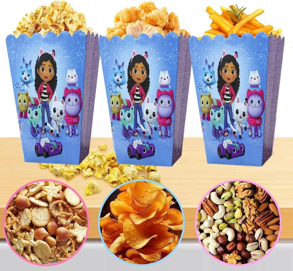 Gabby Dollhouse Popcorn Box Candy Box Birthday Party Decoration Cartoon Gabbys Snack Biscuit Box Baby Shower Party Supplies Gift