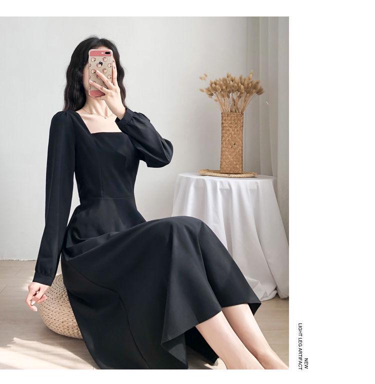 Wiosenna sukienka A-line o długości do kolan z kwadratowym kołnierzykiem w stylu brytyjskim dla kobiet