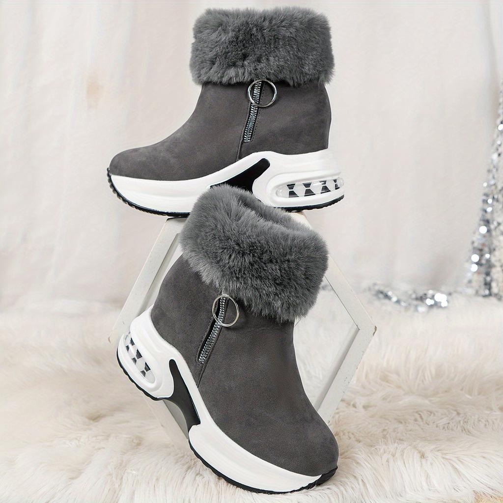 Women's Platform Short Boots, Comfortable Side Zipper Ankle Boots, Stylish Plush Lined Boots