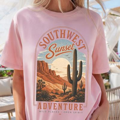 Comfort Colors Southwest Sunset Adventure Shirt, Desert Landscape Tee, Cactus Sunset Tee, National Park Inspired Shirt, Adventure Lover Gift