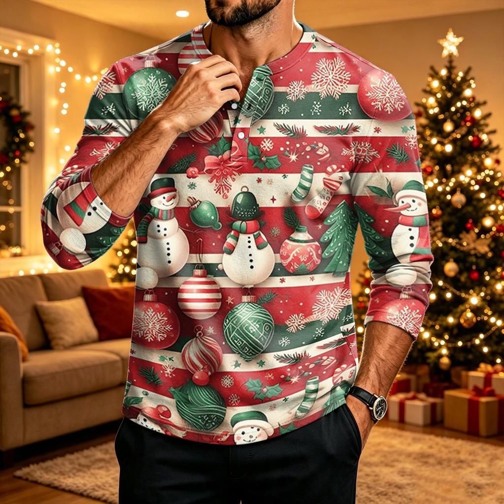 Men's Long Sleeve Shirt Christmas Print Holiday Casual Top