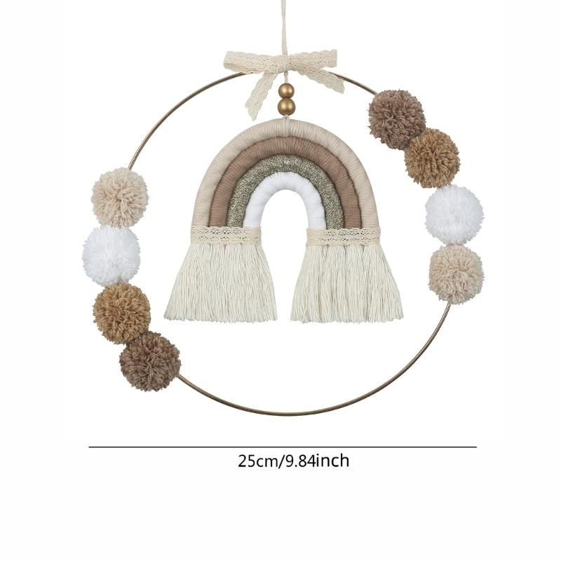 Nordic Macrame Rainbow Wall Decor for Bedroom Nursery Baby Kids Room Round Metal Tapestry Rope Woven Tassel Wall Hanging