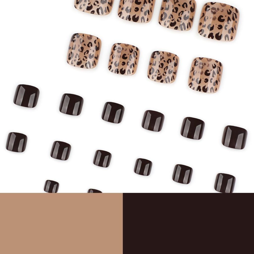 Leopard Print Cat Eye Square Toe Nail Tips - Simple, Short, Wearable False Nails