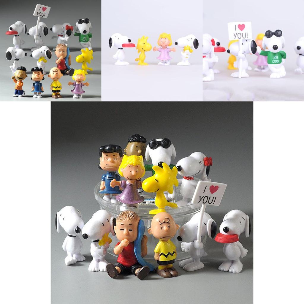 Adorable 12pcs Peanuts Charlie Brown Snoopy Lucy Franklin Figure Cake Topper Set