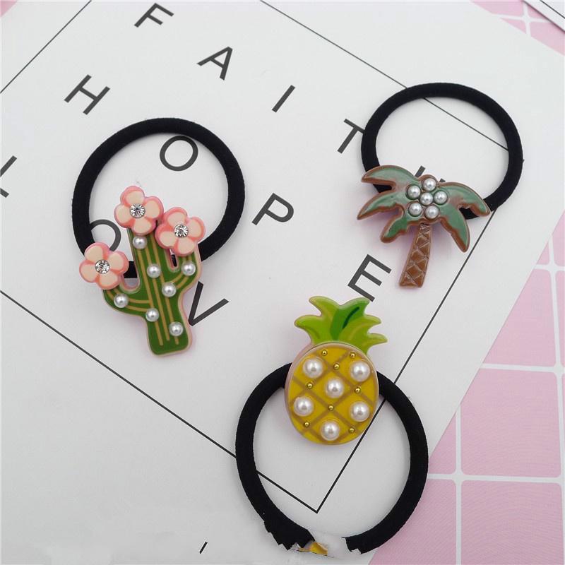 

Summer Vacation Style Pineapple Cactus Coconut Tree Pearl Hair Rope Leather Tendons Hair Ropean.