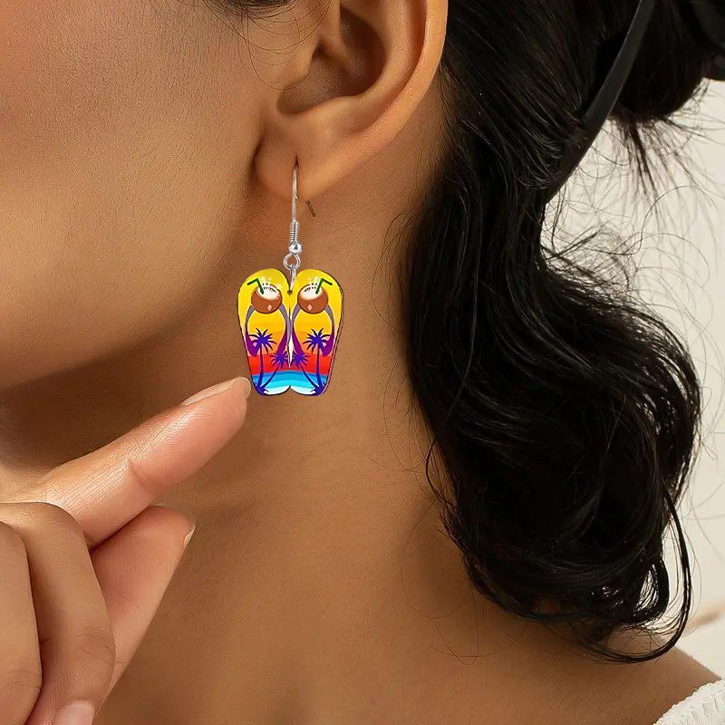 2D Flat Hawaiian Summer Earrings Slippers Acrylic Earrings Fashion Jewelry Elegant Earrings Party Earrings