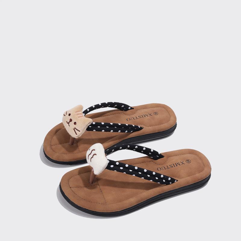 Summer new versatile soft bottom cool beach flat bottom casual KT cat bear cute flip-flops outdoor slippers woman