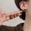 Vintage Coffee Enamel Earrings for Women Simple Exquisite Square Geometric Pattern New Style Jewelry Birthday Party Gifts