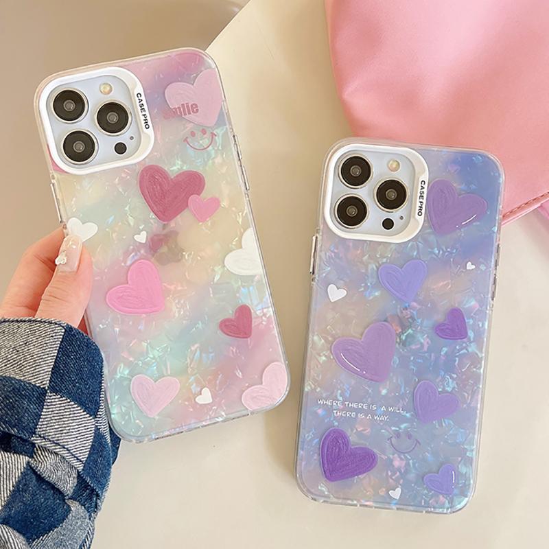 Sweet Cool Girl Shining Shell Love Heart Husă pentru Iphone 13 14 11 12 Pro Max 14promax Husă de telefon rezistentă la șocuri